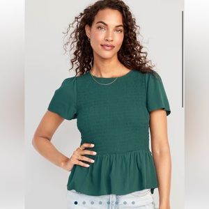 Old Navy Flutter-Sleeve Smocked Peplum Blouse (Black)
